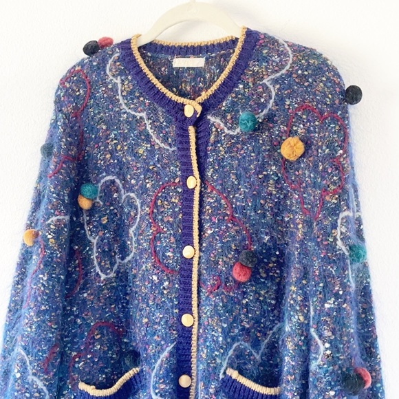 Vintage Pom Pom Open Front Knit Cardigan - Picture 4 of 13